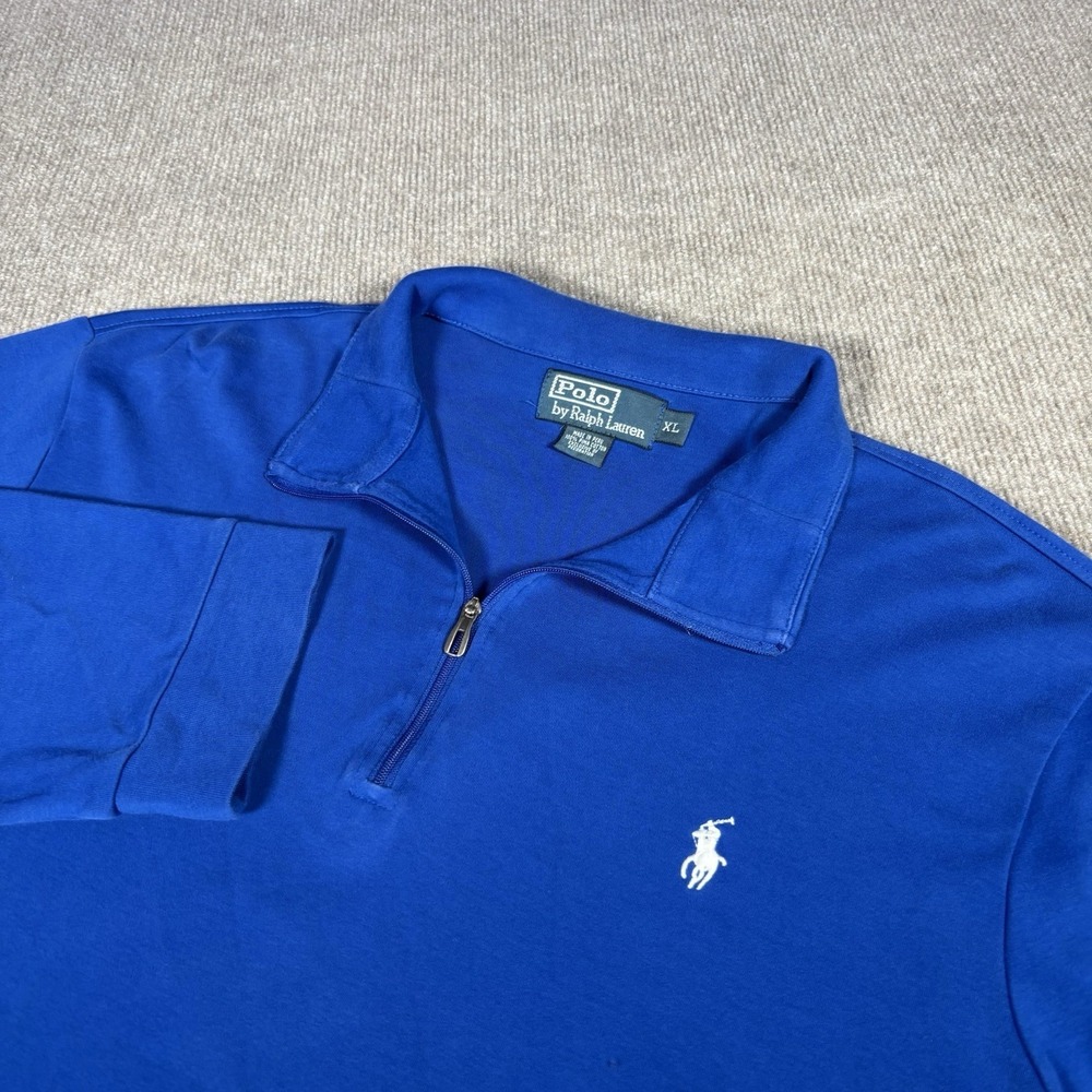 Vintage Polo Ralph Lauren 1/4 Zip Pullover Mens XL Royal Blue Knit Pima Cotton‎